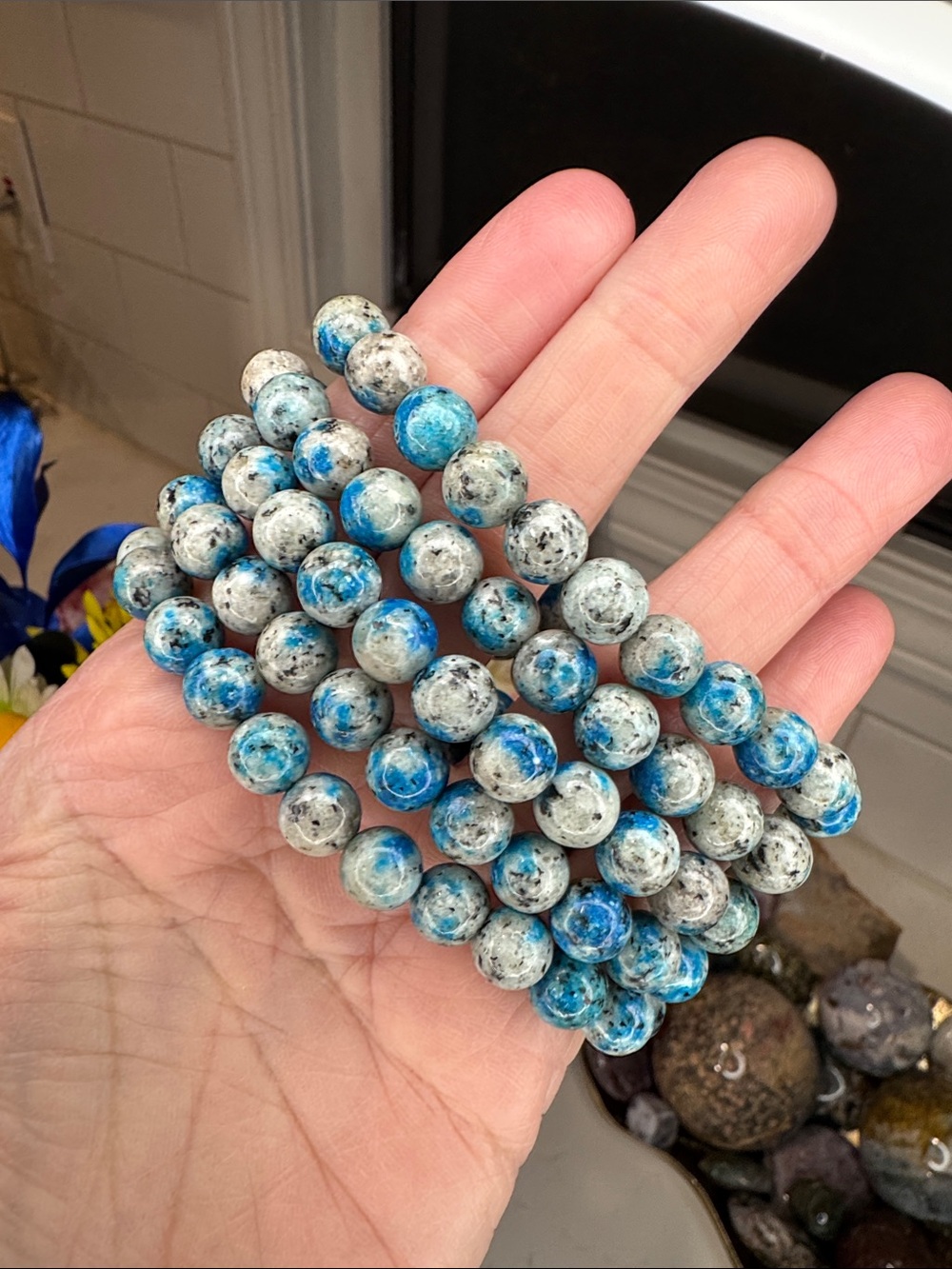 Blue and White K2 Jasper Beaded Bracelet (listing is for one): B1085